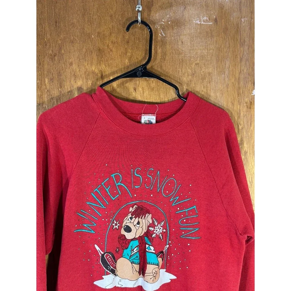 Vintage Winter Is Snow‎ Fun Funny Holiday Christmas Crewneck Sweater Large L USA